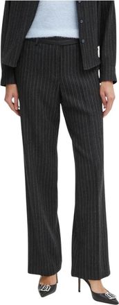 Michael Kors Pinstripe Wool Blend Pants - Dames - Wijde Broeken - Zwart - M - Katoen - Broeken