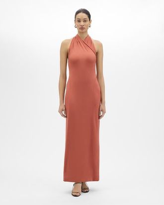 Another Tomorrow Gathered Halter Dress in Persimmon at Nordstrom, Size 42 It