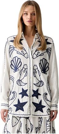 Farm Rio Fresh Fish Shirt - Dames - Overhemden - Veelkleurig - XS - Linnen - Overhemden