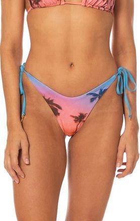 Maaji Peach Drift Sunshine Reversible Side Tie Bikini Bottoms in Blue at Nordstrom, Size Medium