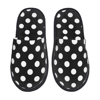 Generic Slippers For Women Black And White Polka Dot Print House Slippers For Women Soft Anti-Skid Home Shoes, For Hotel, Travel, Indoor Outdoor, M
