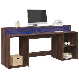 Berkfield Home Desk with LED Lights Brown Oak 200x55x91 cm Engineered Wood | Size: 200 x 55 x 91 cm