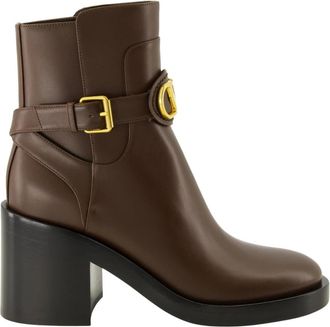 Valentino Garavani Bruine Vlogo Enkellaarzen - Dames - Laarzen met Hak - Bruin - 41 EU - Leer - Schoenen