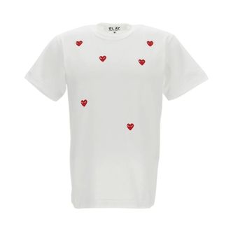 Comme Des Gar&ccedil;ons T-Shirts, female, White, Size: S Heart-print Cotton T-shirt