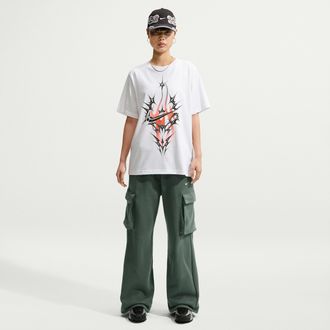 Nike Womens Studio Fleece Medium Weight Oversized High-Rise Cargo Pants in Green | IO2298-303