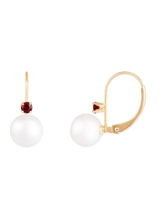 Splendid Pearls 14K Garnet 7-8Mm Pearl Earrings