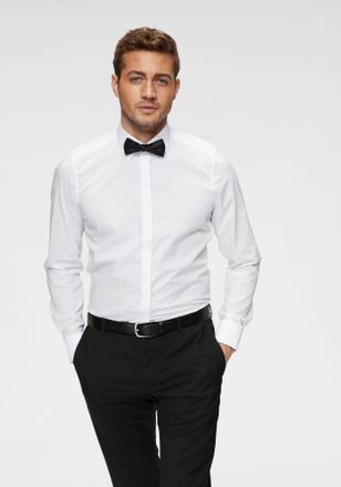 Olymp Smokinghemd OLYMP Level Five body fit, Herren, Gr. 39, Normaler Arm, weiss (wei&szlig;), Web, Obermaterial: 97% Baumwolle, 3% Elasthan, unifarben, schmal, U