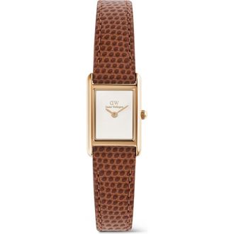 Daniel Wellington Bound Mini Tank Leather Strap Watch, 17mm x 26mm in Rose Gold-Tone/Tan at Nordstrom