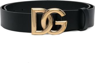 Dolce & Gabbana Black DG Logo Leather Belt - Unisex - Calf Leather