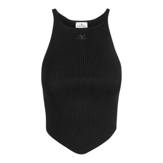 Courr&egrave;ges Sleeveless Tops, female, Black, Size: XS Pointy Rib Knit Tank Top