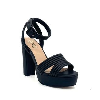 Ex&eacute; Womens Strap Platform Block Heel Sandal In Black