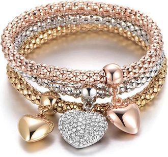 Liv Oliver Multi Tri Color Textured Charm Bracelet Set