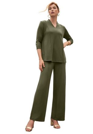 Jessica London Perfect Ease A Line Collared Top in Dark Olive Green at Nordstrom, Size Medium