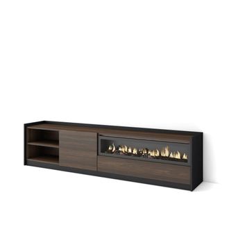 Skraut Home Mueble tv efecto madera roble oscuro y negro 208 chimenea efecto fuego
