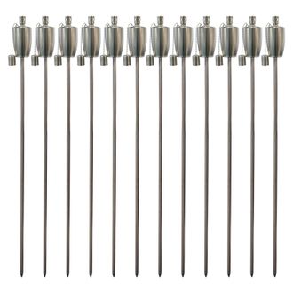 Harbour Housewares 12x Outdoor Flame Torches - Barrel Metal Garden Fire Torch Lighting in Silver