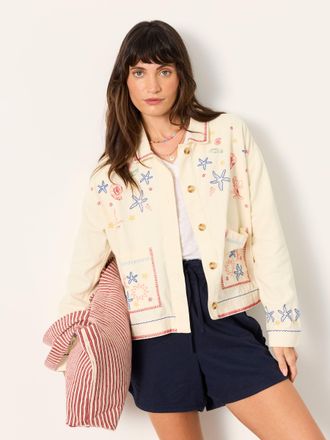 Fat Face FatFace Cream Petite Shells Embroidered Jacket