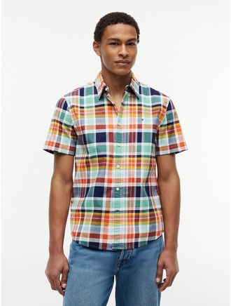 Tommy Hilfiger Mens Regular Fit Madras Oxford Shirt - Orange - XXL