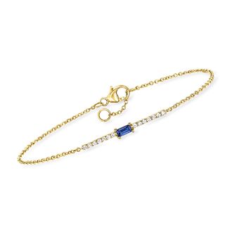 RS Pure by Ross-Simons Sapphire and. Diamond Bar Bracelet in 14kt Yellow Gold