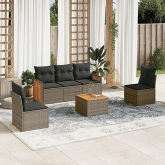 vidaXL Set De Muebles De Jard&iacute;n 6 Pzas Y Cojines Rat&aacute;n Sint&eacute;tico Gris Vidaxl
