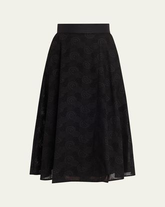 Akris Orbit Broderie Anglaise Midi Skirt
