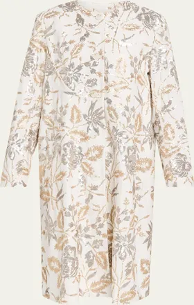 Prabal Gurung Single-Breasted Floral Sequined Collarless Car Coat
