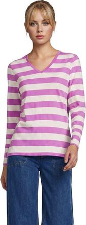 Lands End Supima Cotton Long Sleeve V-Neck T-Shirt in Ivory/aster Pink Bold Stripe at Nordstrom, Size X-Large