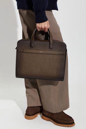 Ferragamo Leather Briefcase Trading, Mens, Brown