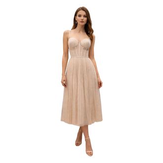 Elisabetta Franchi Party Dresses, female, Beige, Size: L Bustier Midi Dress