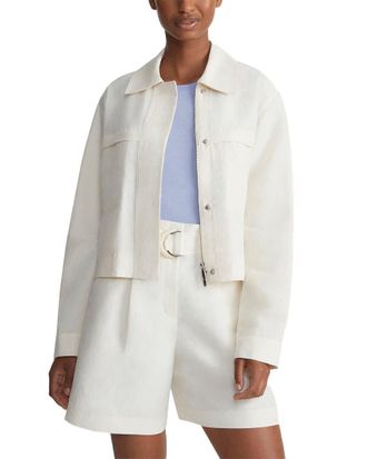 Lafayette 148 New York Patch Pocket Silk & Linen-Blend Bomber Jacket