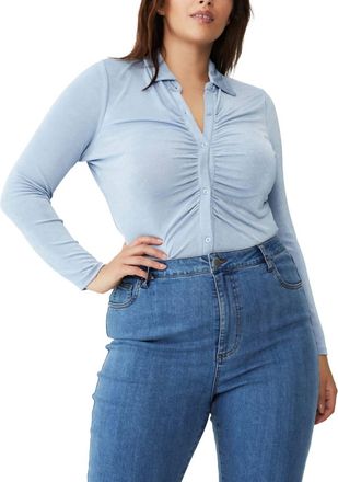 Cotton On Trendy Plus Size Bowie Button Front Shirt Top In Soft Blue