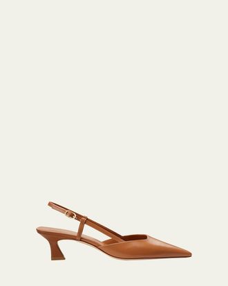 Stuart Weitzman Vinnie Leather Kitten Slingback Pumps