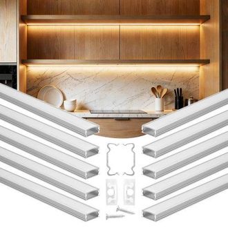 OEM Perfil De Aluminio Para Tira Led 2 Metros, Paquete De 10 Piezas, Canaleta De Led, Con Difusor Opal Tapones De Extremos Y Clips De Montaje, Instalaci&oacute;n