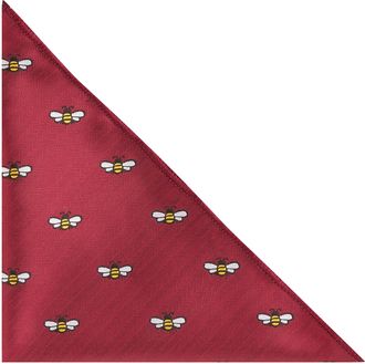 King & Priory Bee Burgundy Red Herringbone Embroidered Pocket Square, Handkerchief