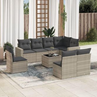 vidaXL Set Muebles Jard&iacute;n 9 Pzas Y Cojines Rat&aacute;n Sint&eacute;tico Gris Claro Vidaxl