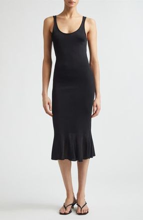 Toteme Fluted Hem Midi Dress in Black at Nordstrom, Size X-Small