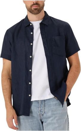 Scotch & Soda Blauw Linnen Overhemd voor Heren - Heren - Korte mouwen Overhemden - Blauw - S - Linnen - Overhemden