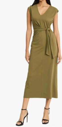 Donna Morgan Cap Sleeve Tie Waist Maxi Dress In Olive Green