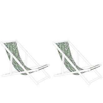 Beliani Conjunto De 2 Telas De Poli&eacute;ster Blanco Verde Para Tumbona De Jard&iacute;n Patr&oacute;n De Hojas Moderno Exterior Anzio / Avellino