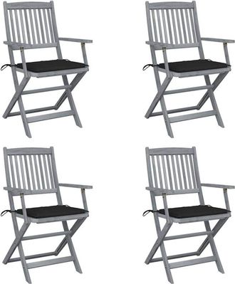 vidaXL Sillas De Jard&iacute;n Plegables 4 Uds Cojines Madera Maciza Acacia Vidaxl