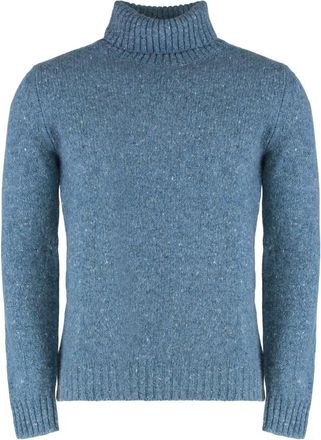 Moorer Heather Wol Kasjmier Coltrui Pullover - Heren - Coltruien - Blauw - L - Wol - Truien & Vesten