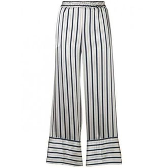 Twinset Wide Trousers, female, Blue, S, Striped Satin Flared Trousers