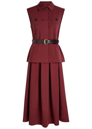Self Portrait Belted Woven Midi Dress - Burgundy - 8 (UK8 / S)