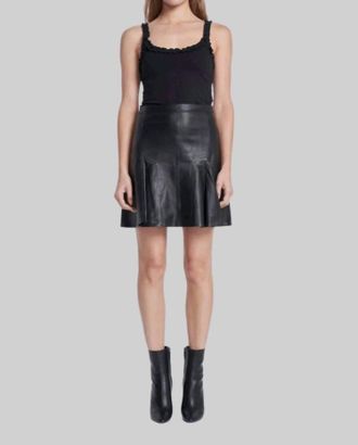 7 For All Mankind Leather Mini Skirt In Black