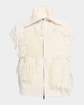 Lafayette 148 New York Fringed Chunky Knit Wool-Cashmere Vest