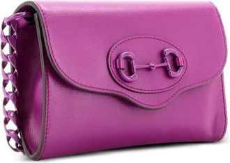 Gucci Horsebit 1955 Curved Flap Shoulder Bag Leather Mini crossbody bag - Paars