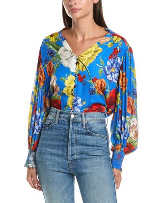 Alice & Olivia Alice + Olivia Serena Collar Blouson Sleeve Top