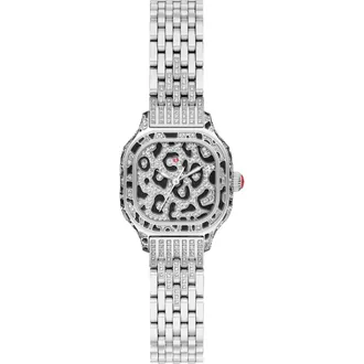 Michele Mini Meggie Leopard Dial Diamond Bracelet Watch, 23mm x 25mm in Two Tone at Nordstrom