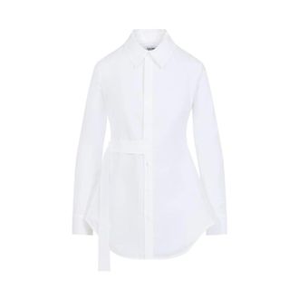 Jean Paul Gaultier Asymmetrische Popeline Blouse met Riem - Dames - Blouses & Shirts - Wit - Maat: 2XS Katoen