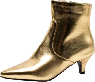 Generic Womens Metallic Pointed Toe Ankle Boots Kitten Heel Faux Leather Lining Non Slip Sole Stylish Comfortable For Party Evening Daily Wear,Gold,5.5 UK