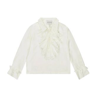 Munthe Overhemden, Dames, Beige, S, Elegante Ruche Top Ivoor